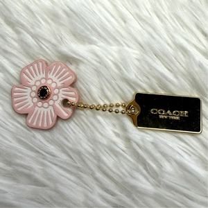 COACH Pink Silver Tea Rose Flower Floral Bag Charm Hang Tag